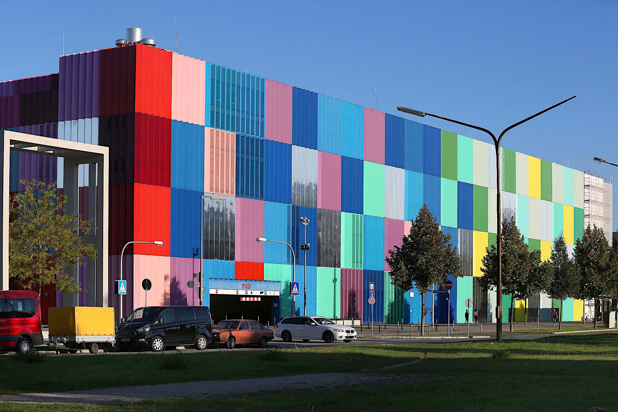 Colourful facade of the Mira shopping centre