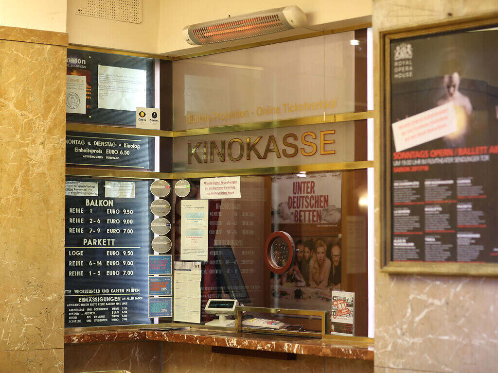 Cinema box office with price board