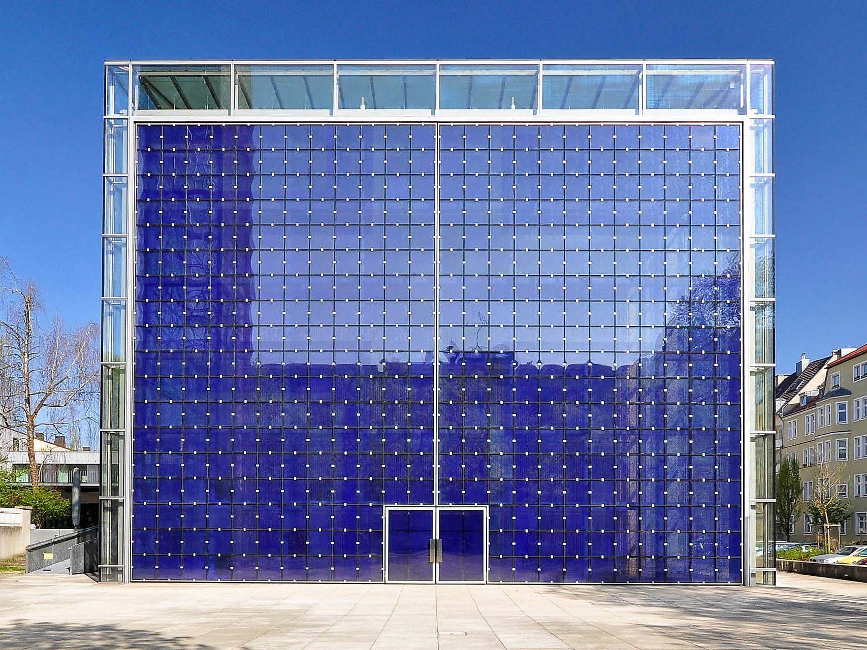 Front of the glass building